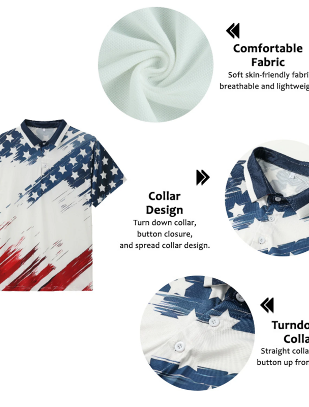 Polo con estampado de bandera nacional para hombre, camisa de Golf con estampado 3D, calle, diario, manga corta, ropa con botones en 3D