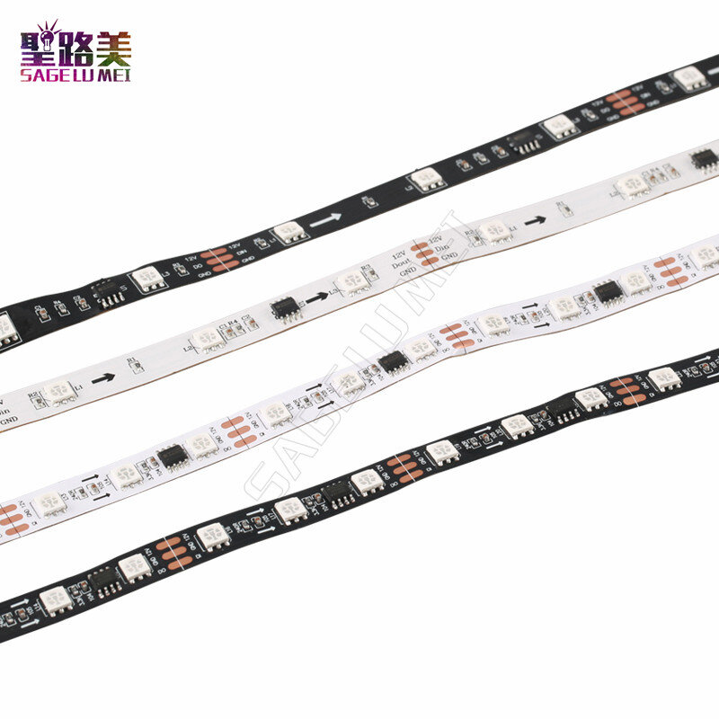 RGB SMD LED 스트립 조명, 프로그래밍 가능 LED 픽셀, WS2811, WS2811IC, 5050, RGB, 화이트, 블랙, PCB, 5m/롤, DC12V, 30, 48/60 LED/m