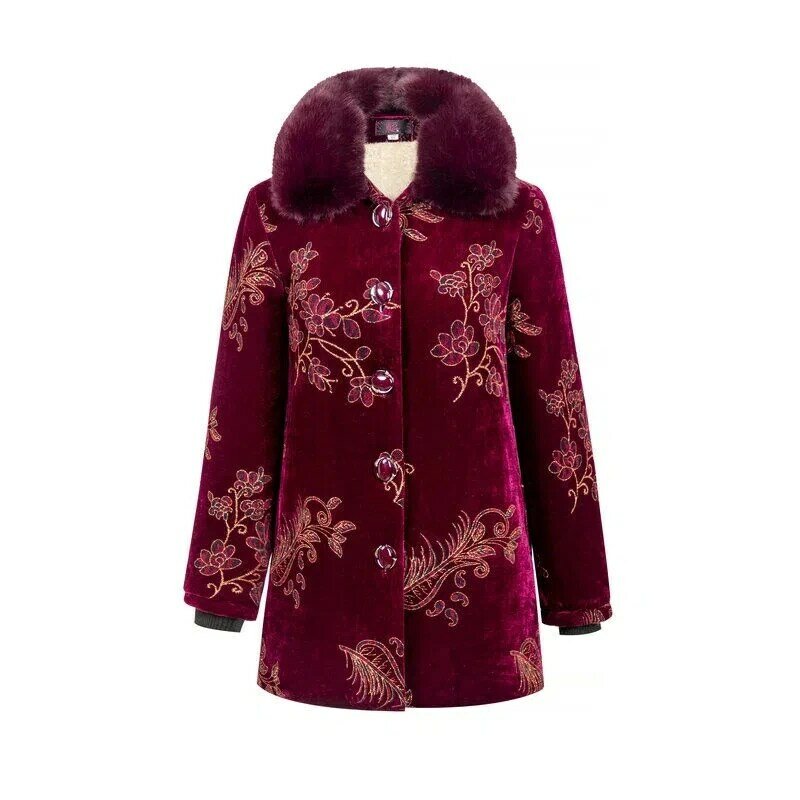 Manteau matelassé en coton rembourré pour mère d'âge moyen, vêtements de grand-mère, parkas pour femmes, ajouter du velours optique, veste matelassurera, 5XL, 2