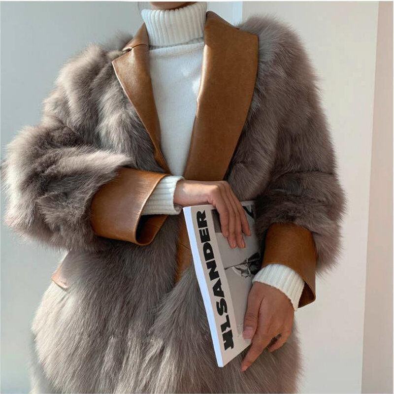 Manteau de fourrure en similicuir pour femme, veste moelleuse mince, manches longues, design de luxe, mode de haute qualité, vêtements d'extérieur