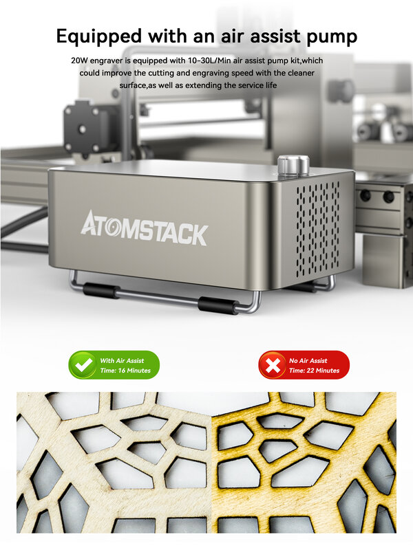AtomStack-Máquina de Gravação a Laser CNC, S20, A20, X20 Pro, 410x400mm, Gravação Offline, Aço Inoxidável, Madeira Acrílica, Marcação DIY, 130W
