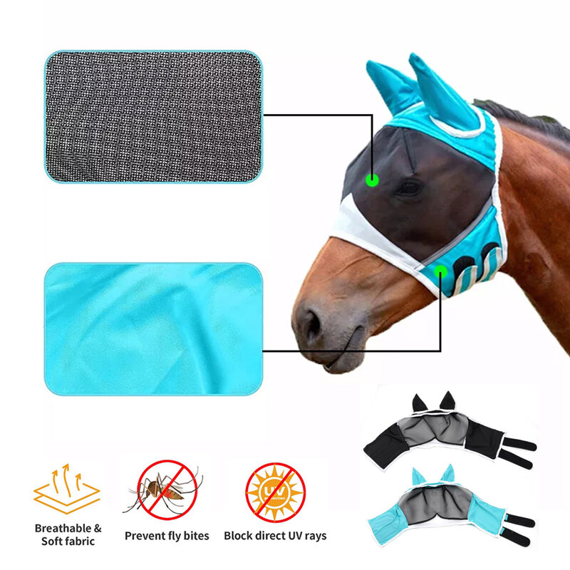 Equestrian Supplies Horse Mask Horse Face Anti-Mosquito Cover Anti-Flyworms Insect Breathable Stretchy Knitted Mesh Protect Mask