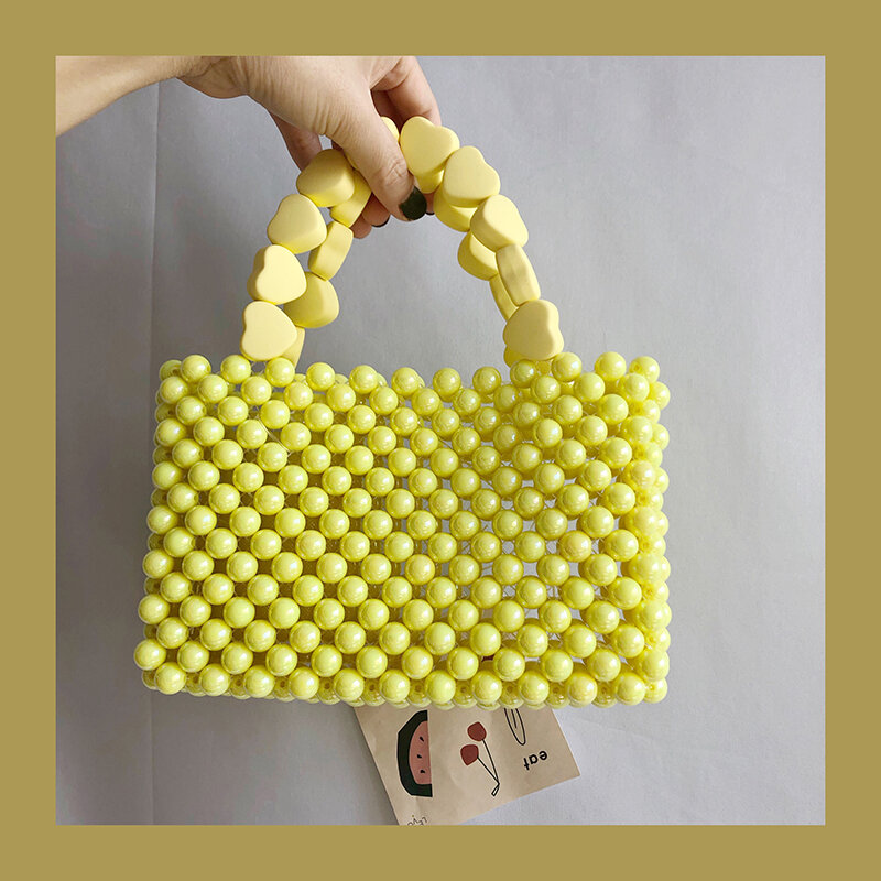 Love Solid Color Clear Purses Handbags Jelly Pink Yellow Handmade Pvc Jelly Bag Fairy Peach Heart Beaded Evening Bag Gree Totes