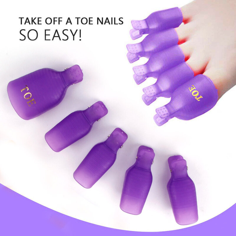 Toe plástico colorido embeber Off Clip Cap, removedor de polonês Gel UV, envoltório Manicure Nail Art Tool Kit, 5pcs