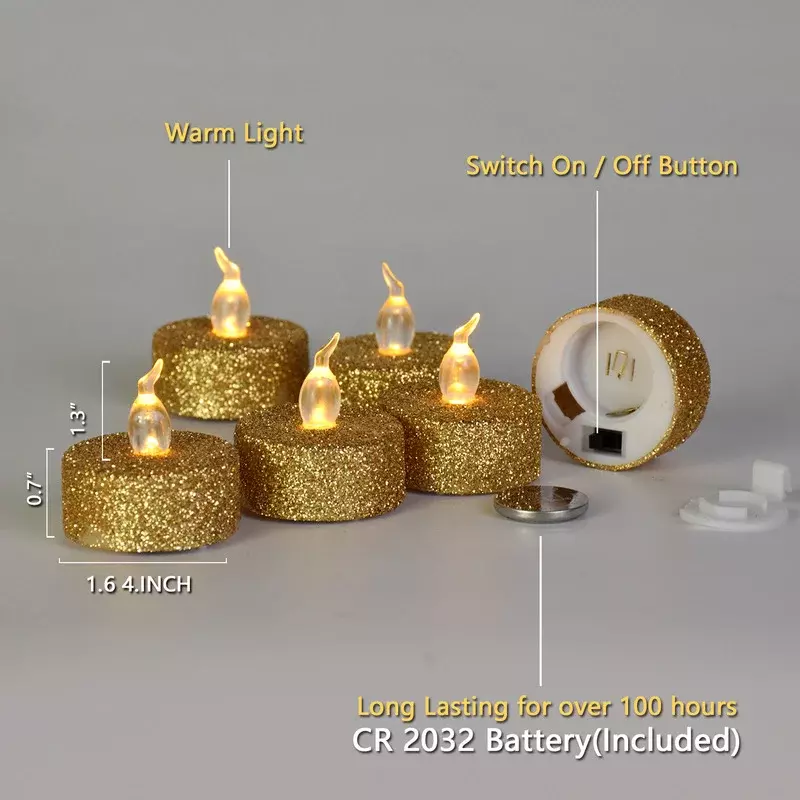 Chandelle électronique à LED sans flamme, 1 pièce, lampe créative en poudre or argent, décoration de noël et de la maison