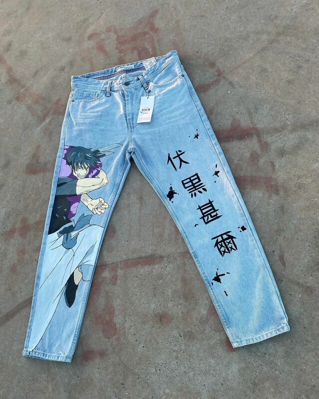 جينز بأرجل واسعة للرجال والنساء ، بنطلون عالي الخصر ، طراز ياباني ، رسومات أنيمي ، ملابس الشارع ، Y2K ، جديد