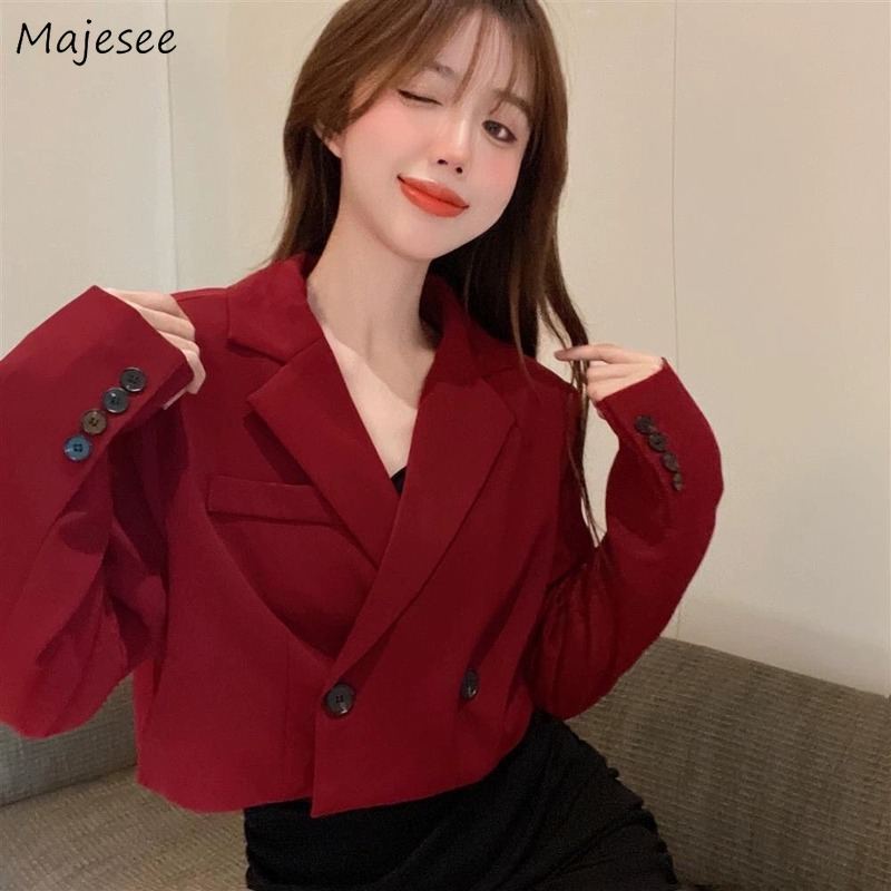 Cropped Blazers Women Double Breasted Cool Temperament Sexy Girlish OL Fashion Elegant Streetwear Retro Mujer Coats Fall New BF