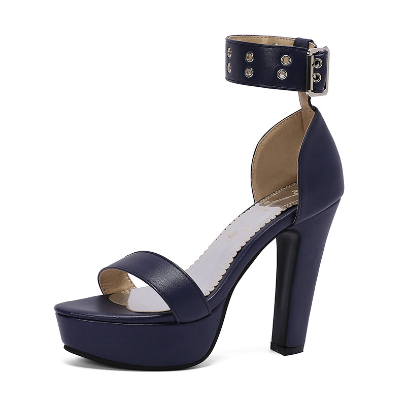 Sandalias de plataforma para mujer, zapatos de tacón grueso con correa en el tobillo, Calzado cómodo de cuero, verano, 2024