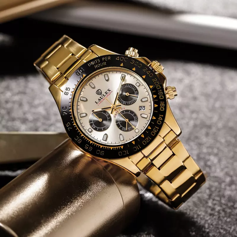 Lautix Men's Quartz Sports Watches, cronógrafo impermeável, aço inoxidável, safira, marca de topo, novo, 30m, 2022