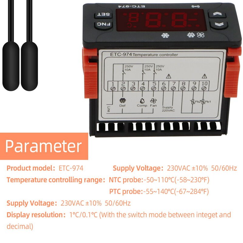 ETC-974 Digital Temperature Controller Microcomputer Thermostats Thermostat Refrigeration Alarm 220V NTC Sensor