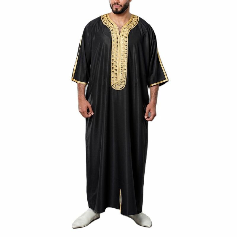 Islam Men Clothing Kaftan Muçulmano Moda Robe Bordado Solto e Respirável Djellaba Abaya Homem Jubba Thobe Vestido Muçulmano Eid