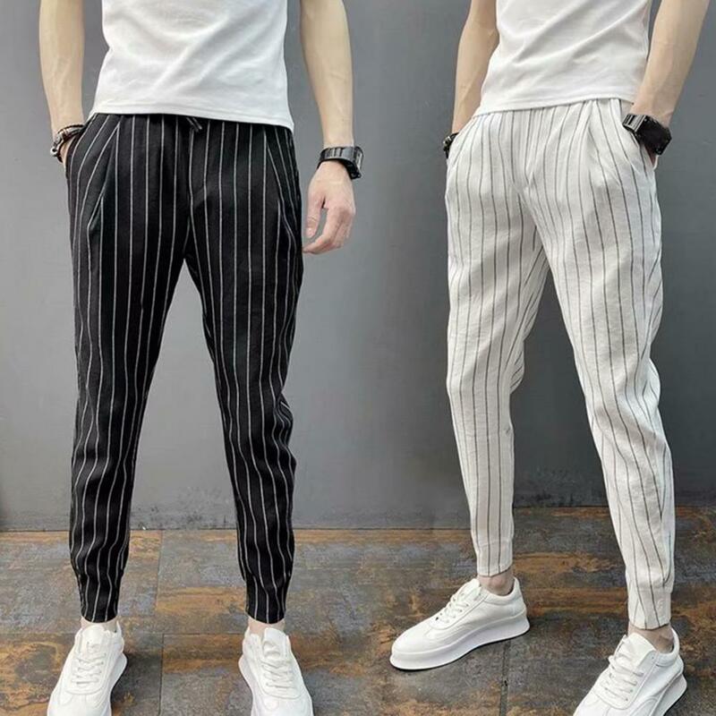 Popular Men Pencil Trousers Man Men Trousers Slim Fit Mid Waist Ankle Tied Harem Pants  Dressing