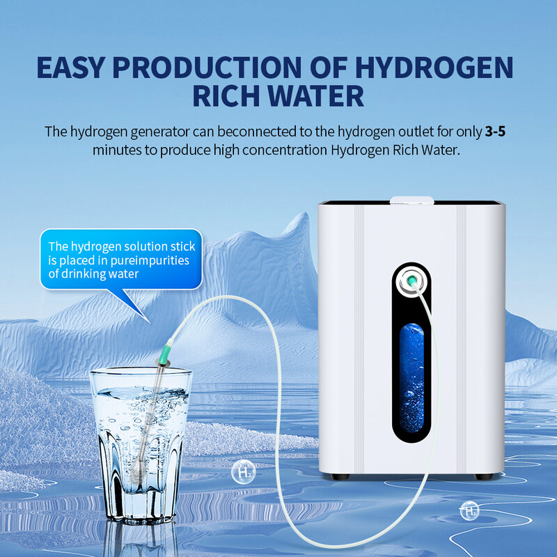 Устройство для ингаляции водорода, портативный генератор молекулярной водородной воды для здоровья, 99.99% чистота, низкий уровень шума, SPE/PEM, 150 мл/мин