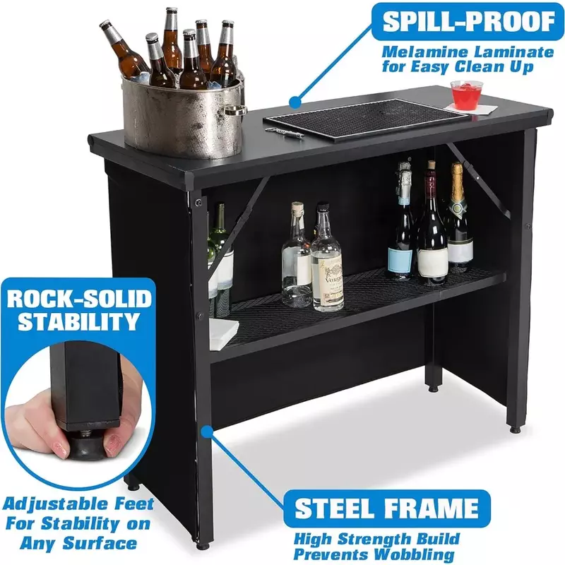 Barsch rank handels übliche tragbare Bar-mobile Barkeeper-Station für Veranstaltungen-schwarzer Rock & Koffer enthalten-Standard oder LED