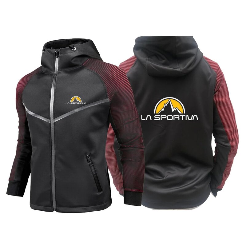 Jaqueta de corrida com capuz gradiente, jaqueta esportiva masculina com logotipo impresso, gradiente fino, primavera e outono 2022