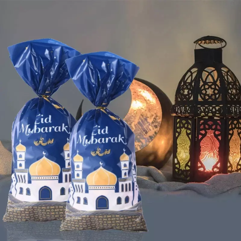 25/50pcs 2023 Eid Mubarak Gift Bags Plastic Candy Cookie Bag Ramadan Kareem Decor Islamic Muslim Party Supplies Eid Gifts Bags
