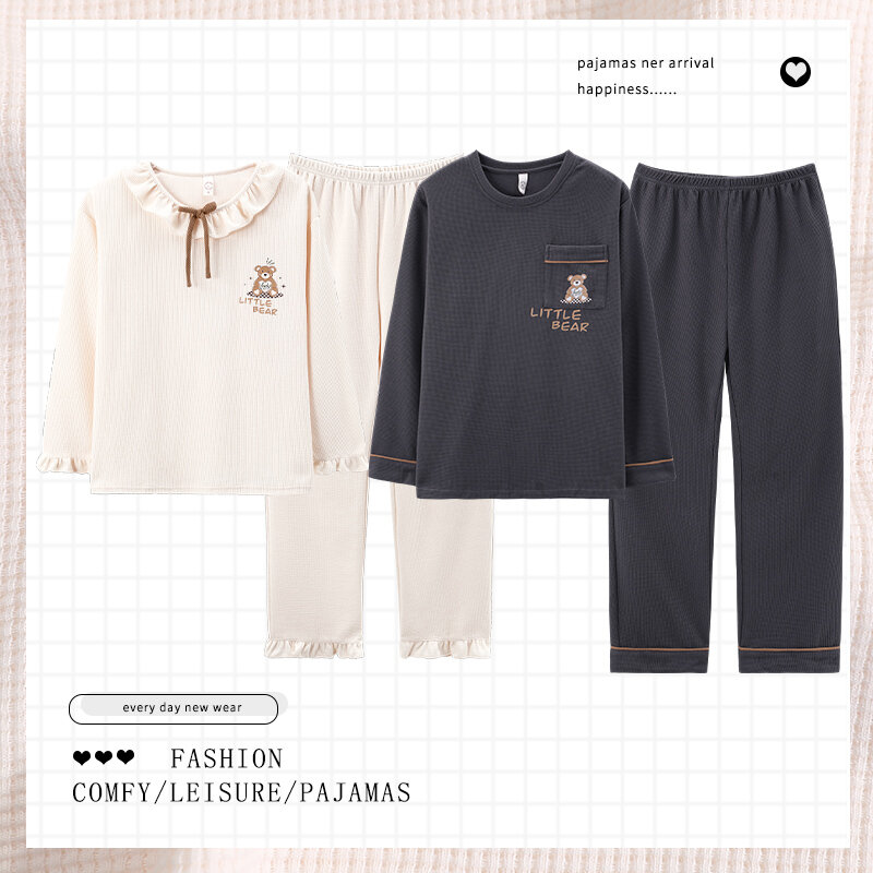 Spring and Autumn Pure Cotton Couple Style Pullover Round Neck Casual Men's and Women's Home Furnishing Autumn Style Set M-3XL
