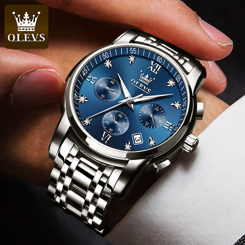 Olevs-メンズ多機能時計、クォーツ時計、クロノグラフ、ダイヤモンド、アウトドアスポーツ、高級、トップブランド、2858