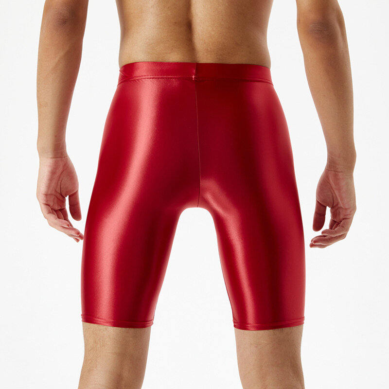 Pantalones cortos elásticos brillantes para hombre, mallas largas de compresión, secado rápido, transpirables