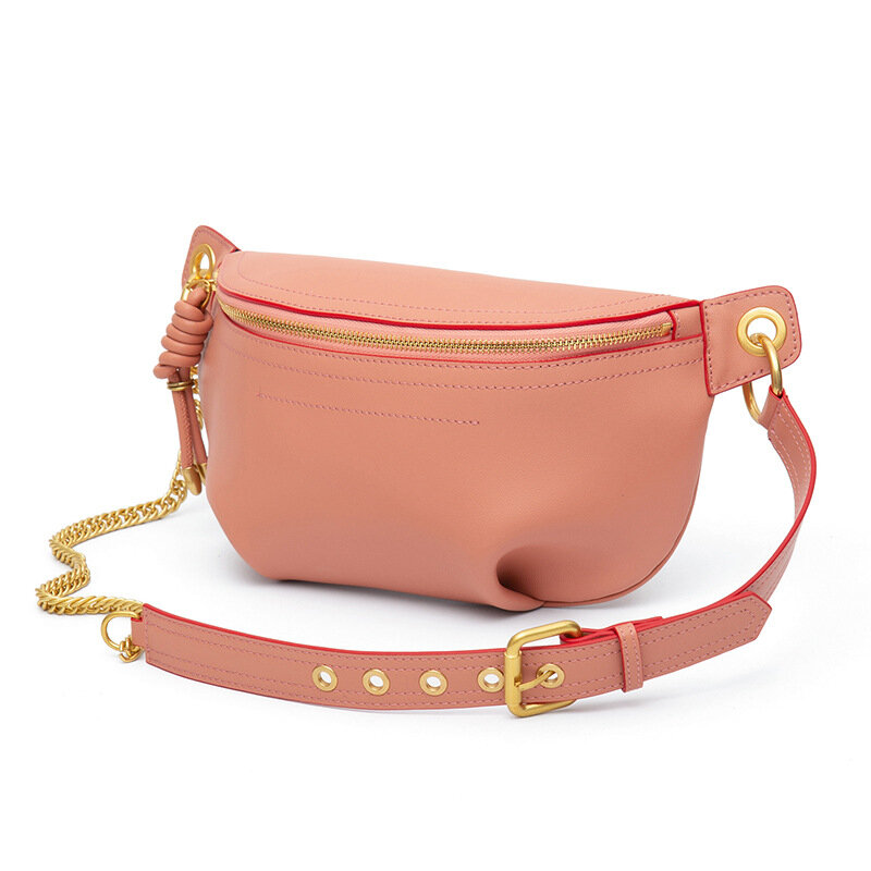 Women Split Leather Shoulder Bags Fashion Chain Chest Packs For Girls Leisure Female Sport Cross-body Bags Ladies Fanny Pack New