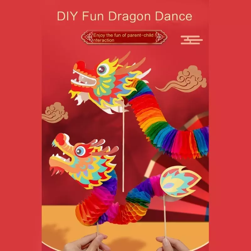 Kit kerajinan seni dansa Naga kertas Tahun Baru Tiongkok, proyek seni DIY tradisional untuk dekorasi perayaan budaya untuk anak-anak