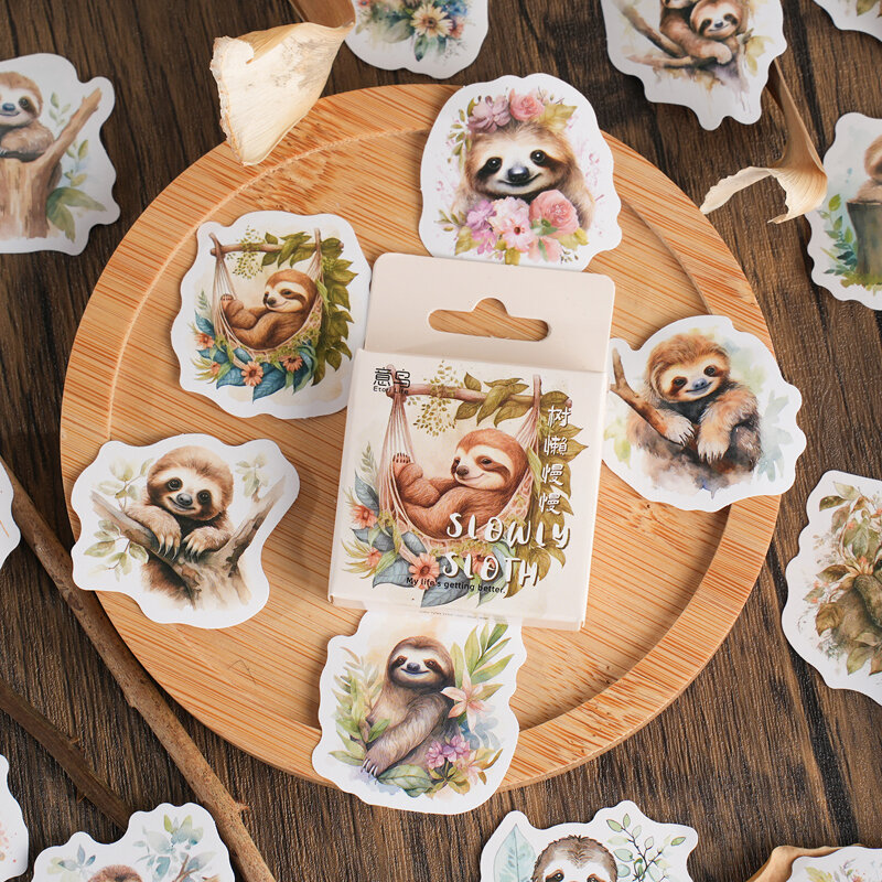 46PCS Kawaii Sloth Slow Small Paper Sticky Sticker Aesthetic Children's DIY Decoration Stationery Scrapbooking School Supplies