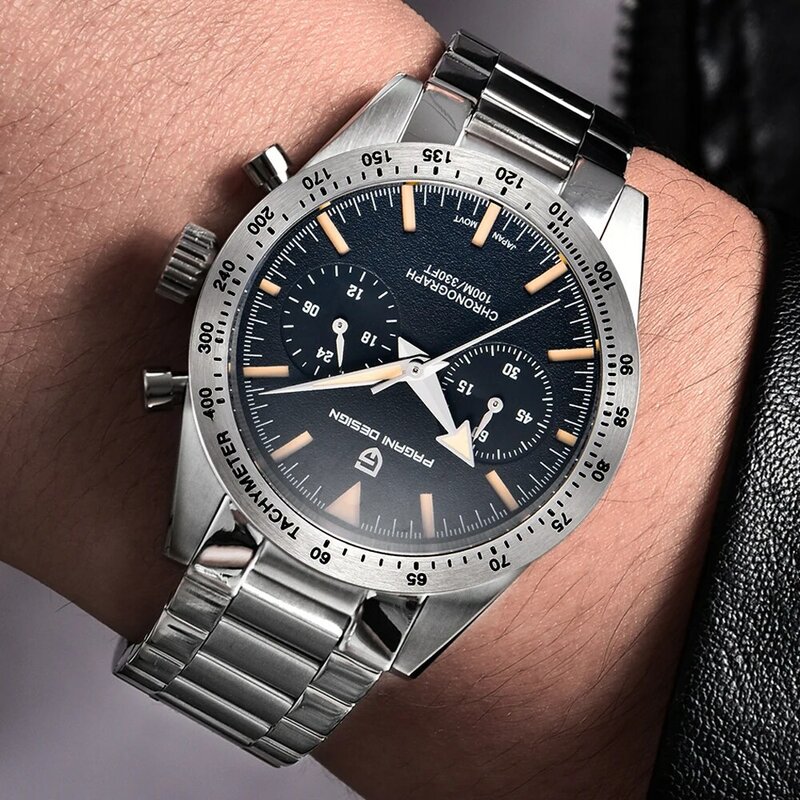 PAGANI DESIGN jam tangan 2023 pria, arloji Quartz kecepatan konograf tahan air VK64 AR safir cermin 1766
