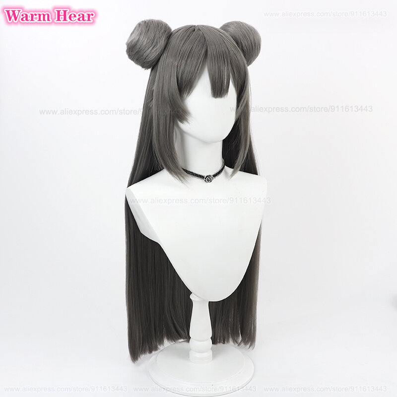 High Quality Yan Cosplay Wig Game Long 80cm Dark Gray Bun Straight Wig Heat Resistant Hair Halloween Party Woman Wigs + Wig Cap