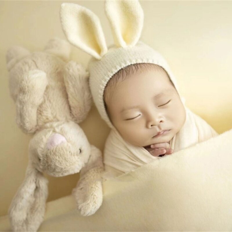67JC topi telinga kelinci alat peraga fotografi hiasan kepala foto topi kostum kelinci baru lahir