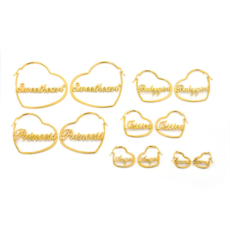 MIGALofe orecchini con nome personalizzato oro cuore targhetta cerchio ragazze orecchini pendenti orecchini in acciaio inossidabile placcato 18 carati che fanno regalo ragazza
