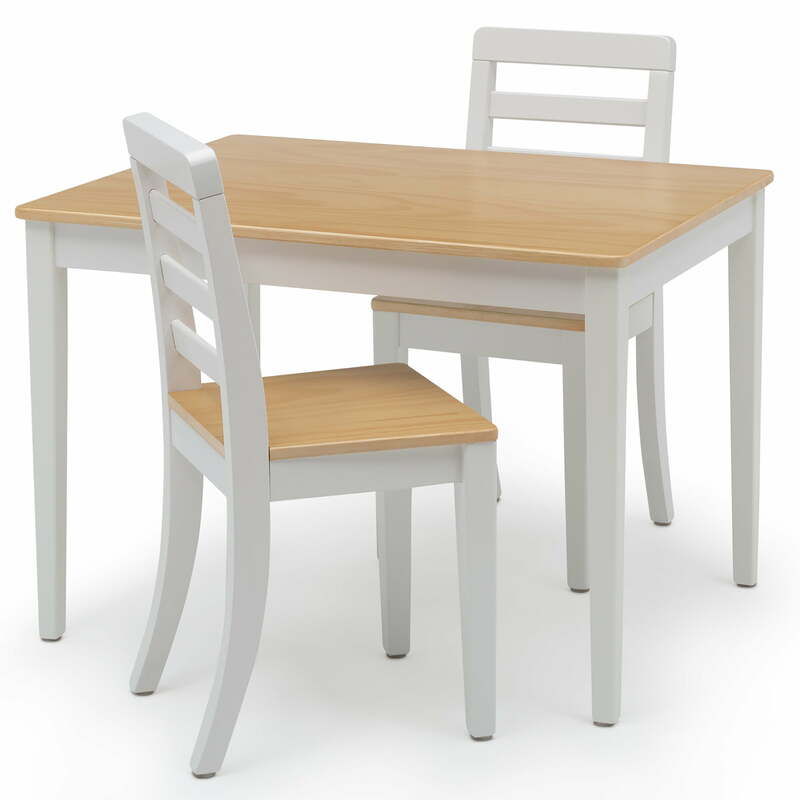 Stół bramowy i 2 zestaw mebli z krzesłami, certyfikat zielonego złota, biały/naturalny