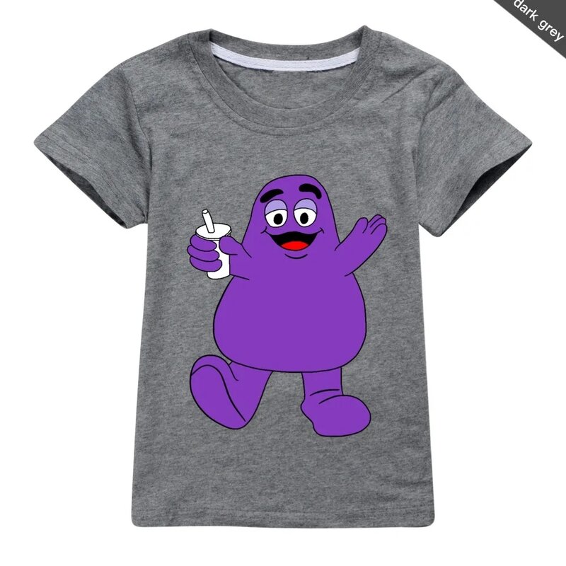 Camiseta con estampado de Grimace Shake para niñas, ropa Kawaii para niños, Jersey lindo, ropa para niños, Tops de algodón de verano, 2-16 años