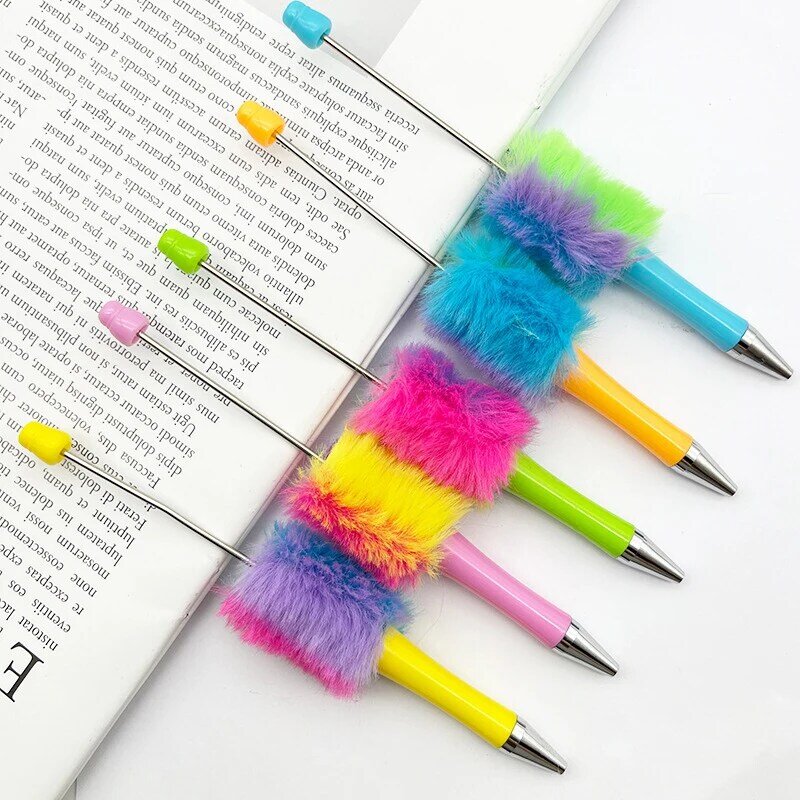 10Pcs New DIY colored Plush Beaded Pen Color Plush Ball Beadable Pen Home School Kids Students Writing Sketch Supplies