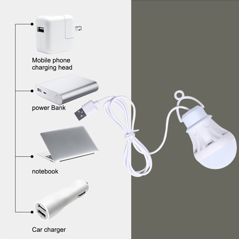 Bombilla LED USB 3W lámpara LED portátil 5W libro luces 7W Luz de Camping al aire libre de interior bombilla para luz lectura de emergencia ahorro de energía de la lámpara