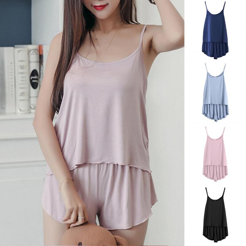2Pcs Summer Outfit Popular Soft Women Pajama Set Camisole Nightclothes Halter Vest Sexy Pajamas for Party