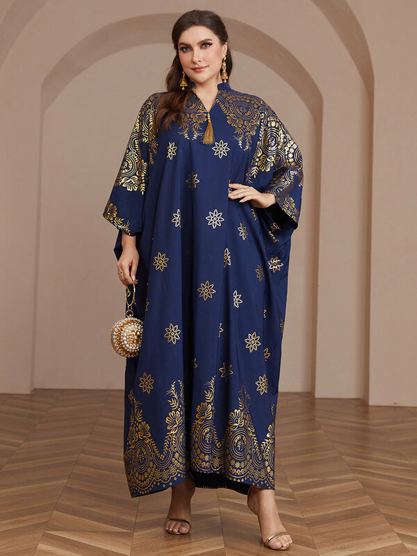 Gaun Muslim elegan Kaftan lengan panjang wanita pakaian wanita Muslim Abaya Dubai kasual ukuran Plus Kaftan lengan panjang longgar