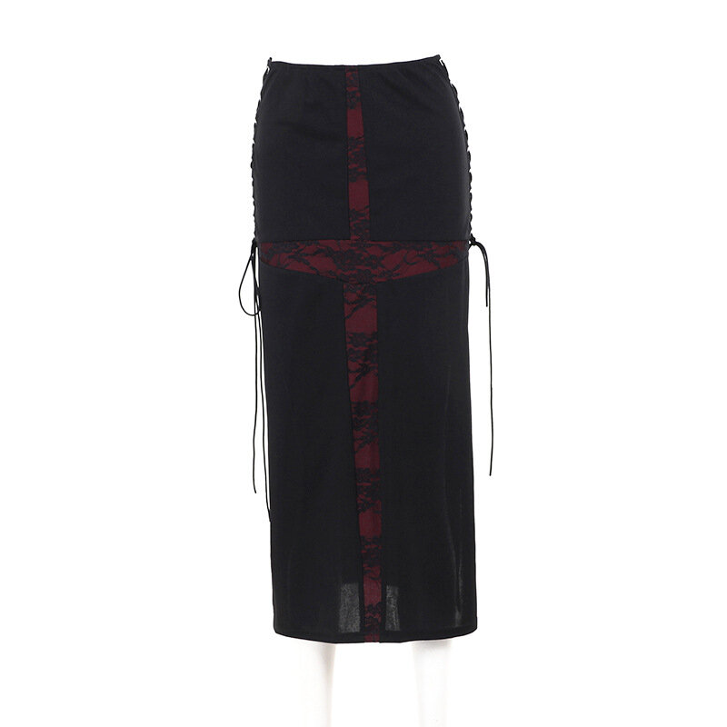 Женская готическая юбка с перекрестными вставками, базовая бандажная юбка в стиле пэчворк, лето 2024