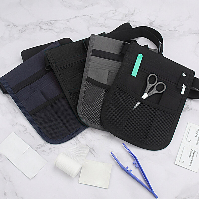 حزام الخصر قابل للتعديل الحقيبة للأدوات الطبية ، خفيفة الوزن ، مقاوم للماء ، مريحة ، أسود ، رمادي