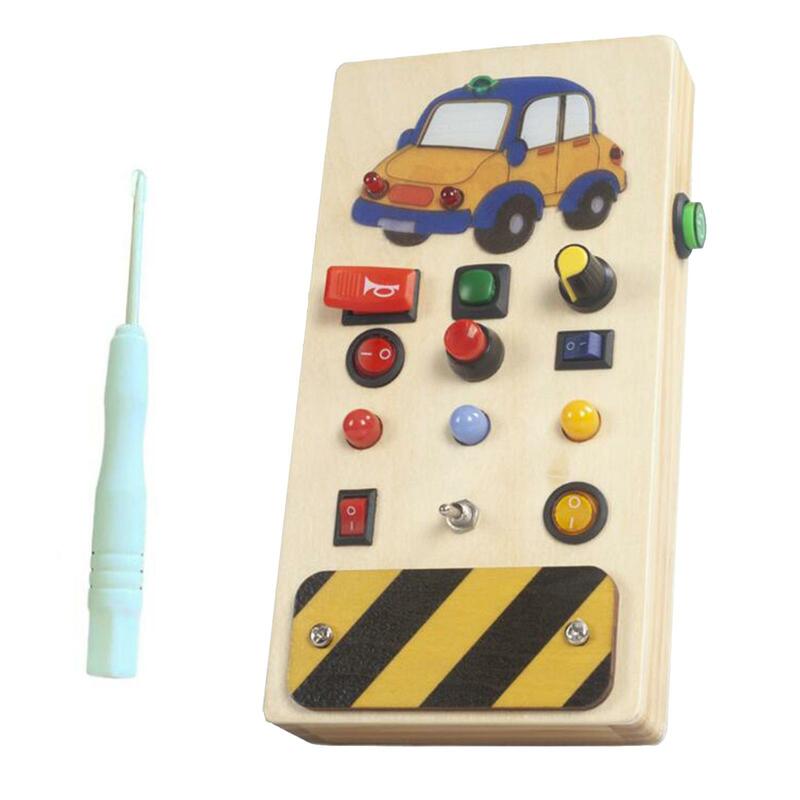 Botão Busy Board com LED para Habilidades Motoras Básicas, Jogos de Cognição, Brinquedos Educativos, Wooden Busy Board, Develop Holiday Gift