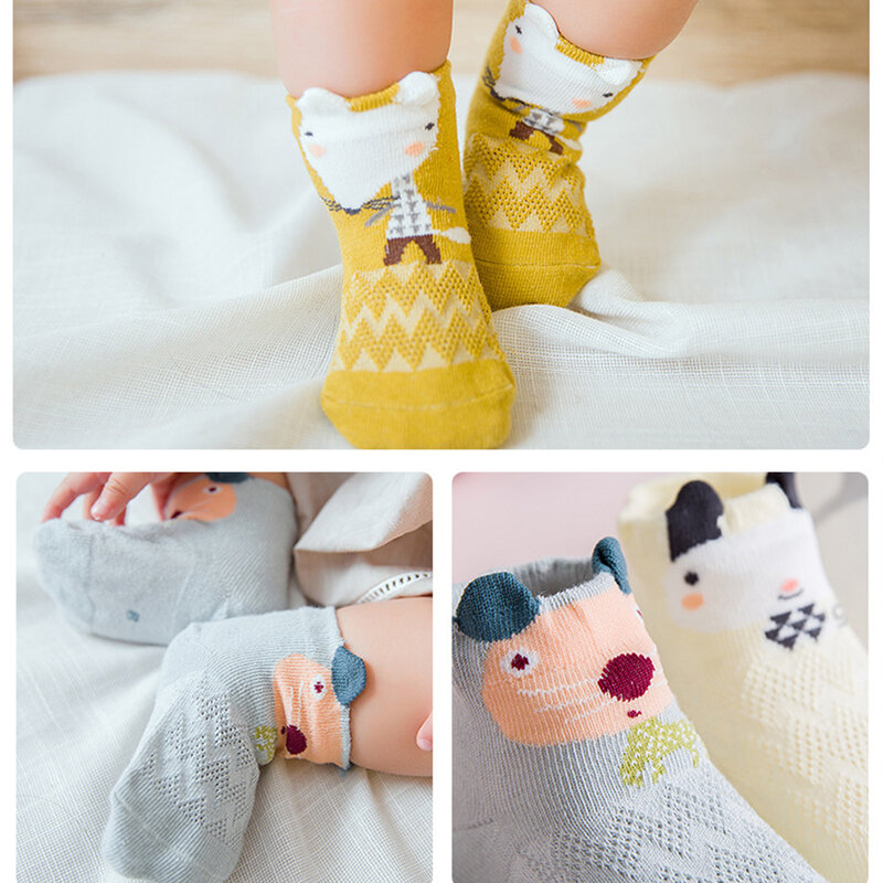 5pairs Cartoon Animal Cotton Baby Socks Soft And Comfortable Newborns Made With Combed Cotton
