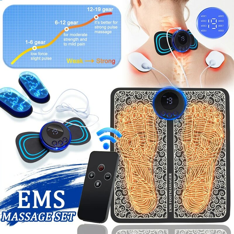 Masajeador de pies eléctrico EMS, esterilla de masaje para aliviar el dolor de los pies, almohadilla electroestimuladora Tens, estimulador muscular, Salud, circulación sanguínea