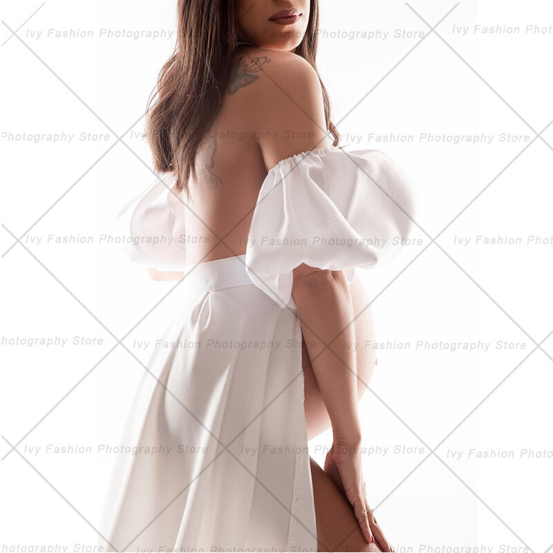Maternity Gown For Photo Shoot Elegant White Lace Up Trailing Long Skirt Photography Studio Sexy Wedding Theme  Accessories