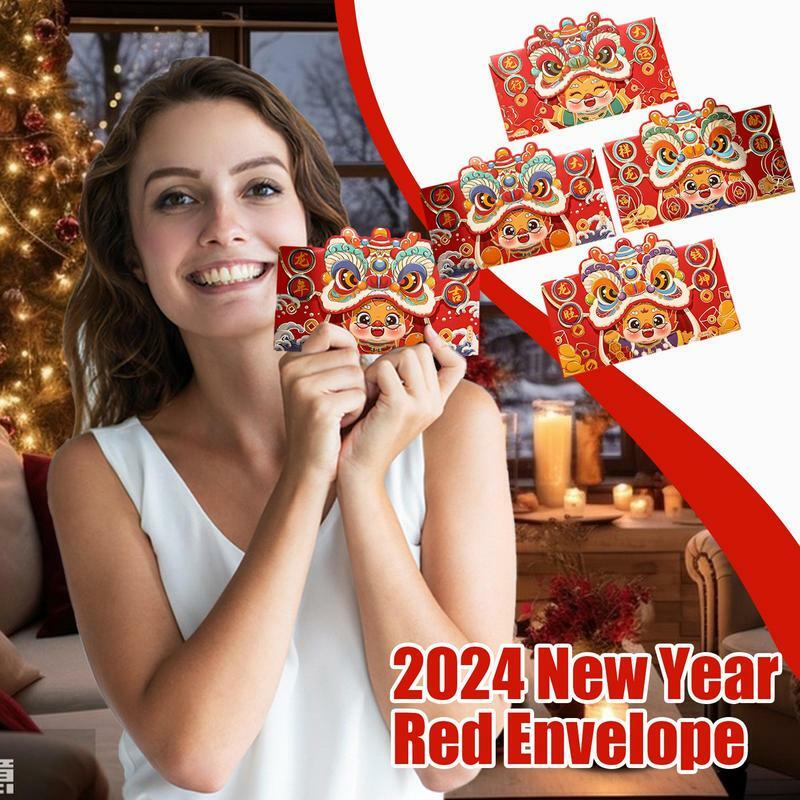 Enveloppes rouges du Nouvel An chinois, année du dragon 2024, poche rouge porte-bonheur, fournitures du zodiaque, ensemble de 4 pièces