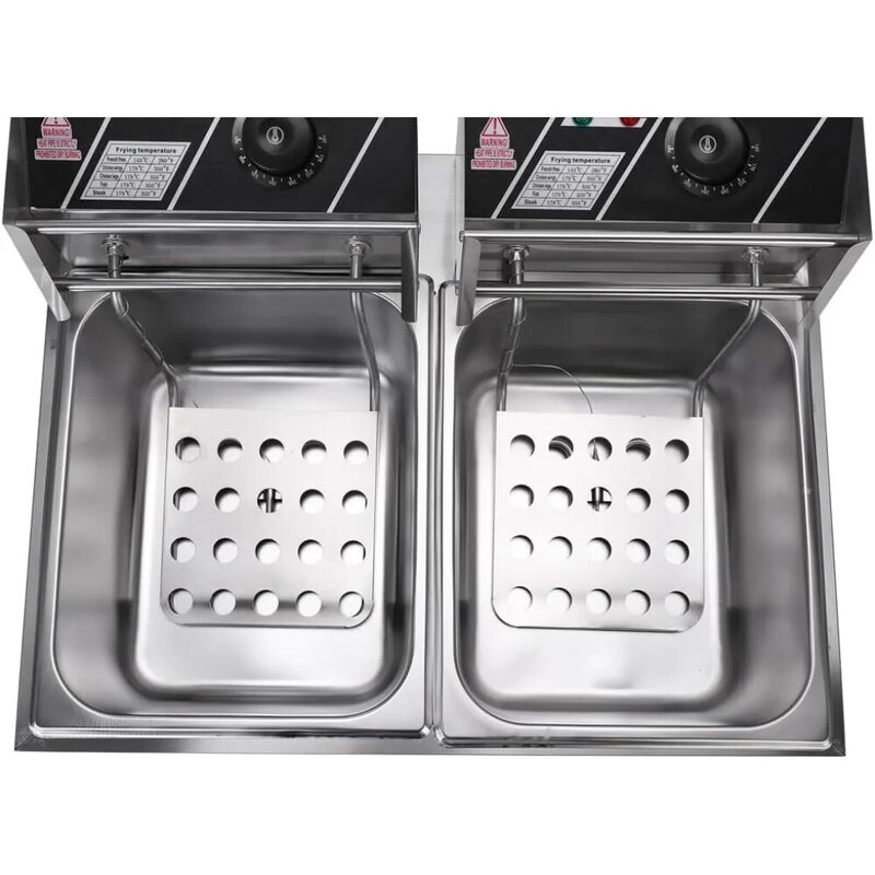 Electric Fryer 5000W MAX 110V 12.7QT/12L Stainless Steel Double Cylinder ,Tank can be detached for easy cleaning Electric Fryer