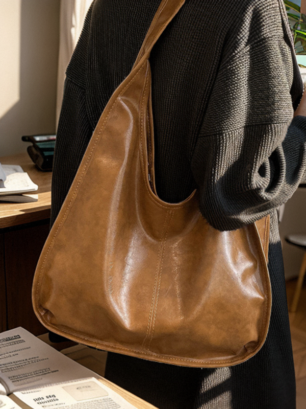 Bolsa de ombro vintage para mulheres, bolsa de couro PU para pendulares, design original, café versátil, bolsa de axilas de grande capacidade
