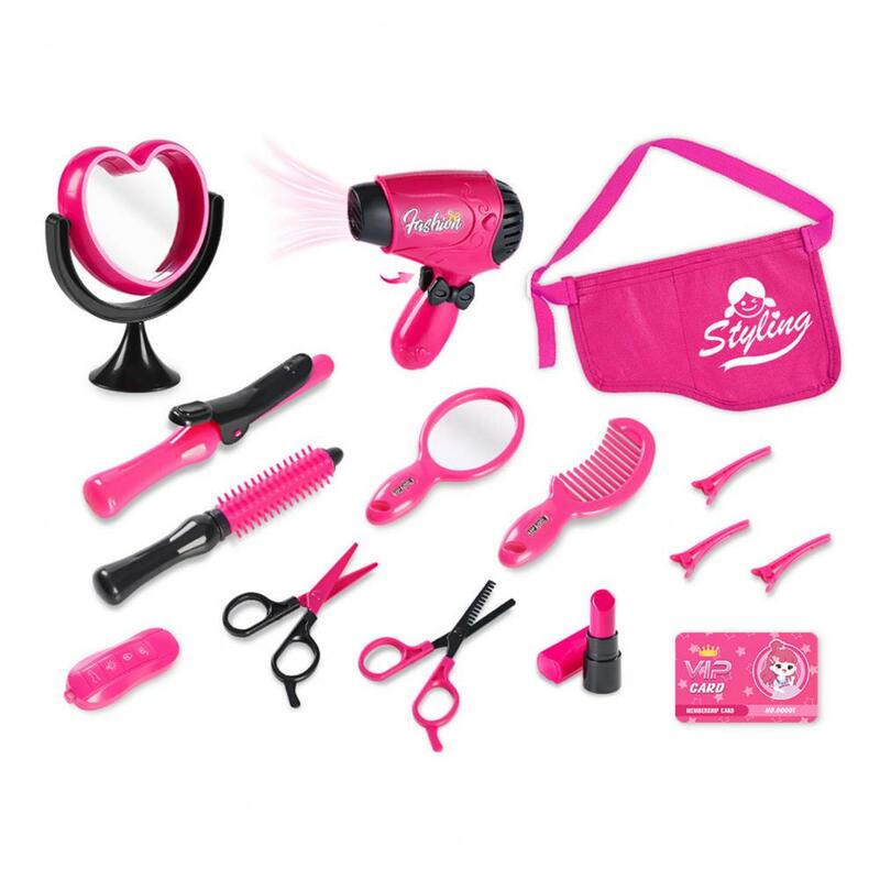 Conjunto de brinquedos para meninas, ferramenta de cabelo, kit de casa com bolsa, experiência do barbeiro, 15 pcs