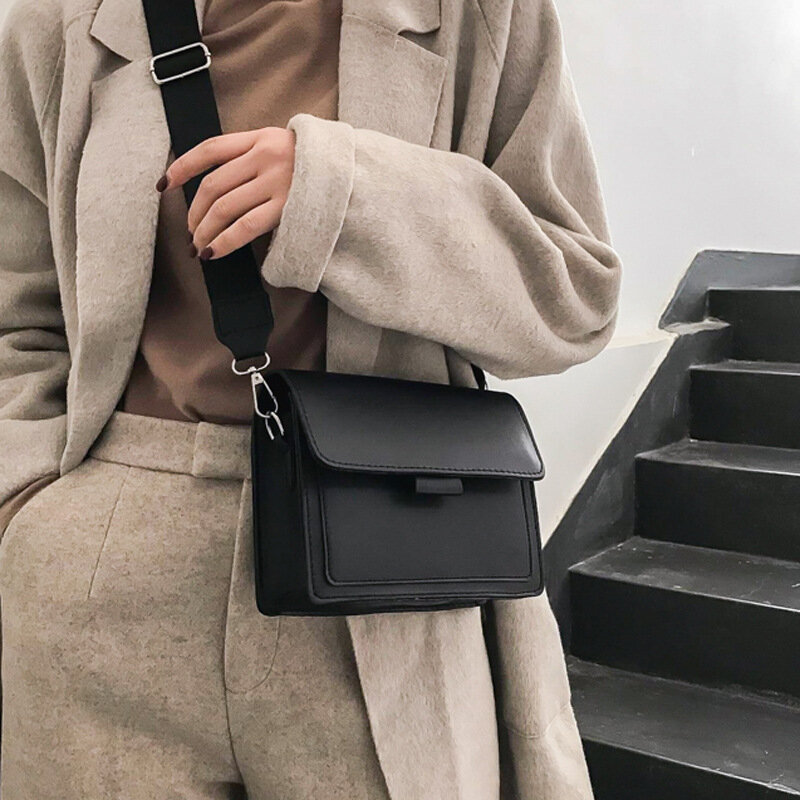 المرأة حقيبة كروسبودي جديد صغير مربع حقيبة العصرية موضة عادية بسيطة واسعة حزام الكتف الرجعية واحد الكتف رسول حقيبة