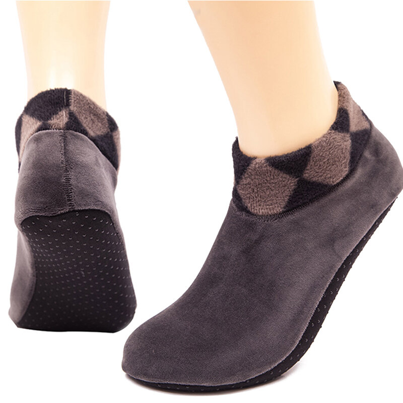 เตียงนุ่มถุงเท้ารองเท้าผู้ชายผู้หญิงขนแกะหนาถุงเท้าเสือดาวพิมพ์ Non Slip Warm ฤดูหนาวชั้นผู้หญิงถุงเท้าข้อเท้า Unisex