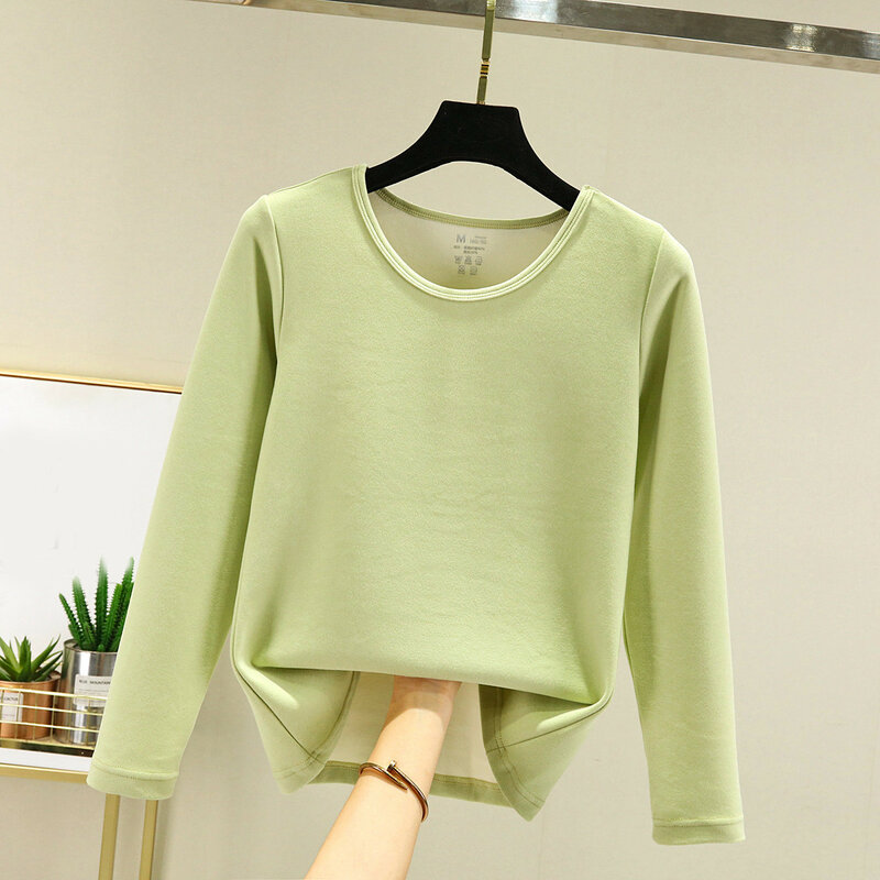 Women Autumn And Winter Casual Solid Color Long Sleeve Round Neck Multicolor Thickened Warm Classic Fleece Top Pullover