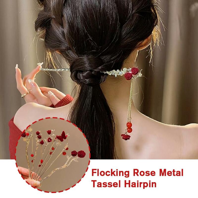 Horquilla Retro de estilo chino para mujer, de Metal para año antiguo accesorio elegante, tocado Hanfu, palo para el cabello, regalo F6U0